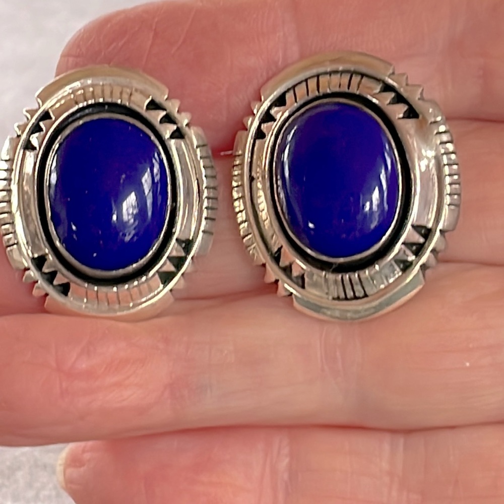 Lapis & Sterling Earrings - Picture 1 of 4